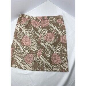 LOFT Women’s Size 4 Brown Pink Floral Skirt A-Line 100% Cotton  Mini Fairy